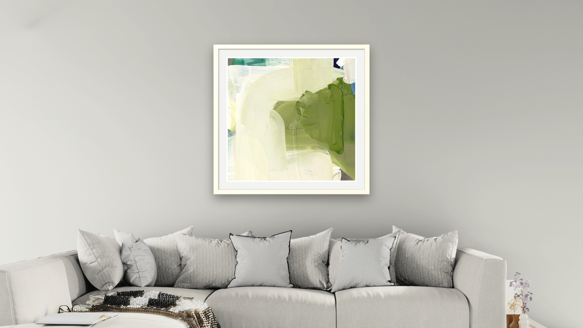 Snack 14 by Nino Yuniardi, shown at 32 × 32 in (81.3 × 81.3 cm) in Ramino Opaque White, living