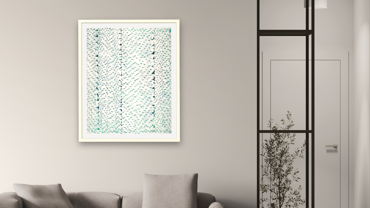 Arboretum Presents White Dogwood by Alma Thomas, shown at 32 × 40 in (81.3 × 101.6 cm) in Ramino Opaque White, living