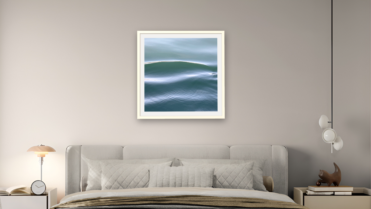 A Cappella by Judith Rayl, shown at 32 × 32 in (81.3 × 81.3 cm) in Ramino Opaque White, bedroom