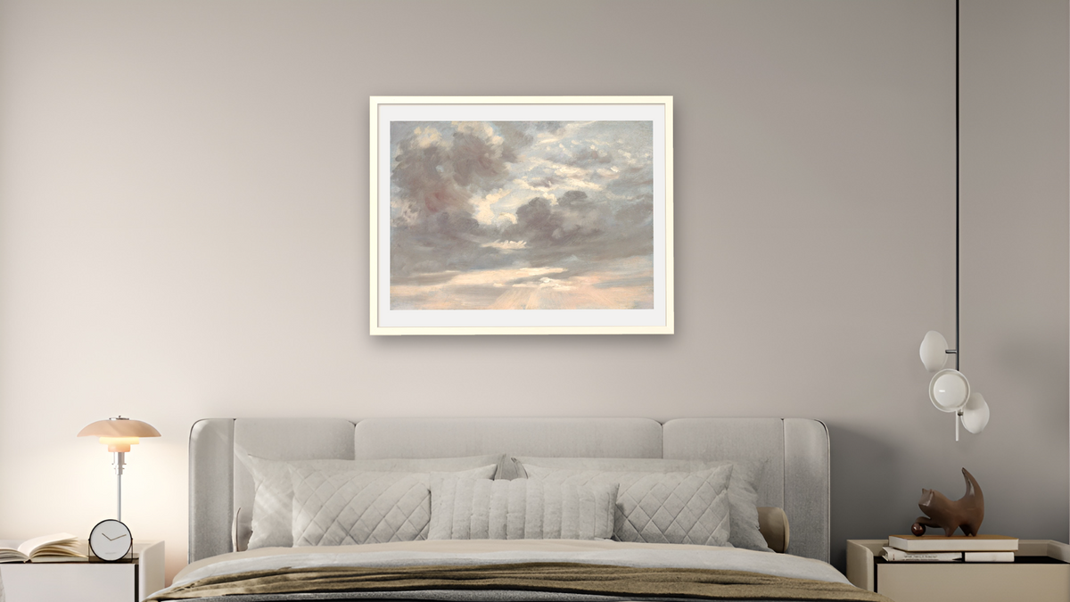 Cloud Study: Stormy Sunset by John Constable, shown at 30 × 40 in (76.2 × 101.6 cm) in Ramino Opaque White, bedroom