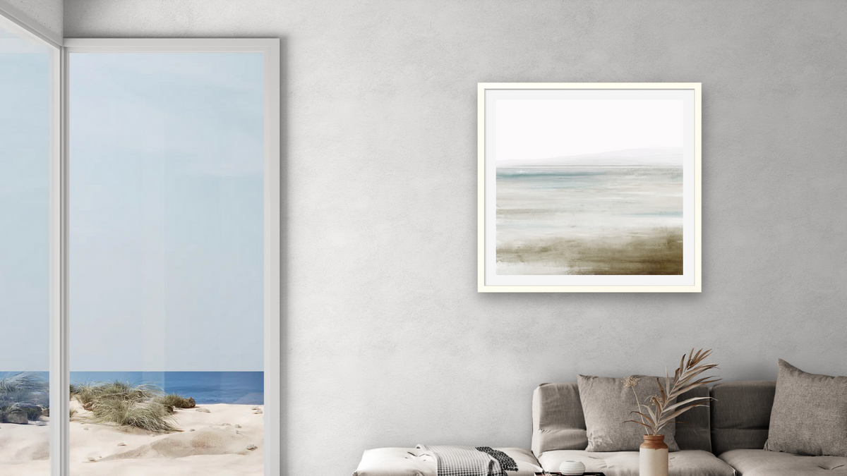 Bay View by Dan Hobday, shown at 32 × 32 in (81.3 × 81.3 cm) in Ramino Opaque White, living
