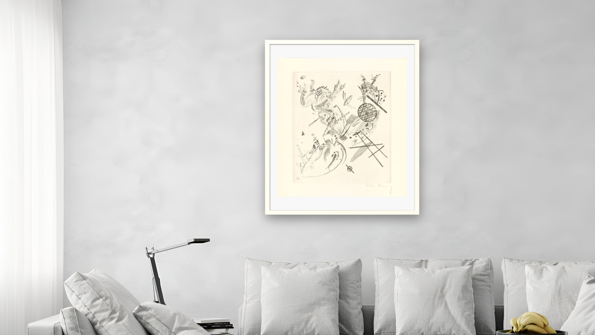 Kleine Welten XII (Small Worlds XII) by Wassily Kandinsky, shown at 32 × 40 in (81.3 × 101.6 cm) in Ramino Opaque White, living