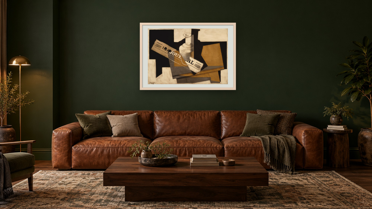 Le Journal by Juan Gris, shown at 28 × 42 in (71.1 × 106.7 cm) in Ramino Opaque White, den