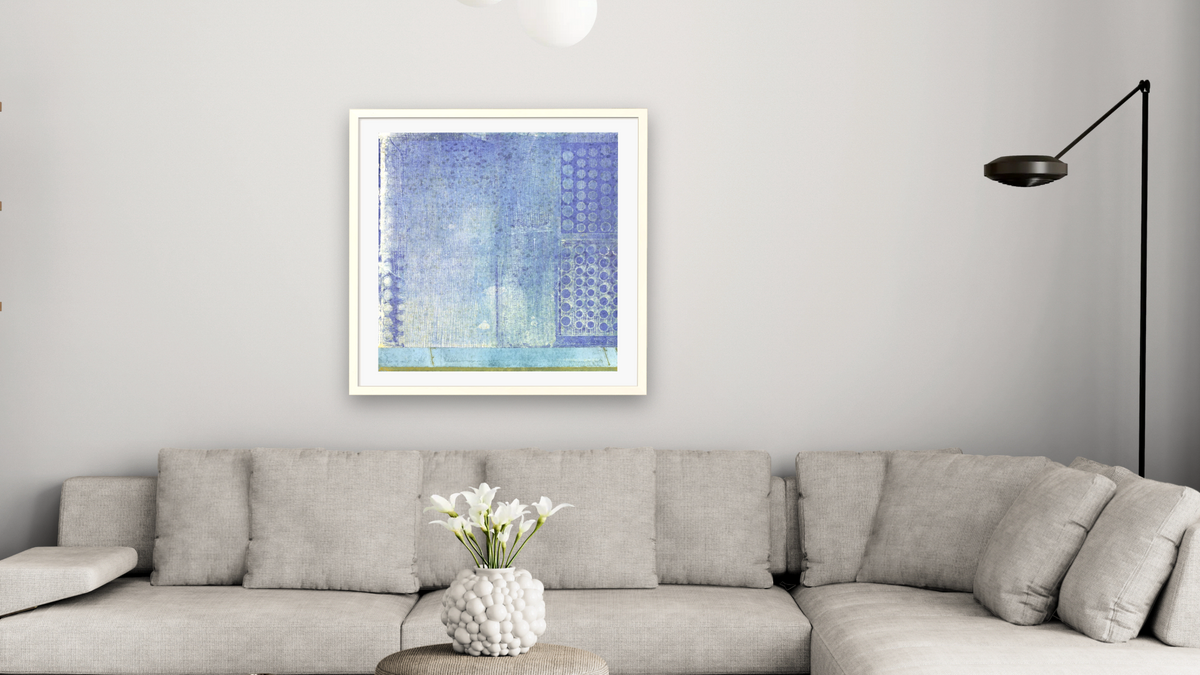 Day Break, shown at 32 × 32 in (81.3 × 81.3 cm) in Ramino Opaque White, living