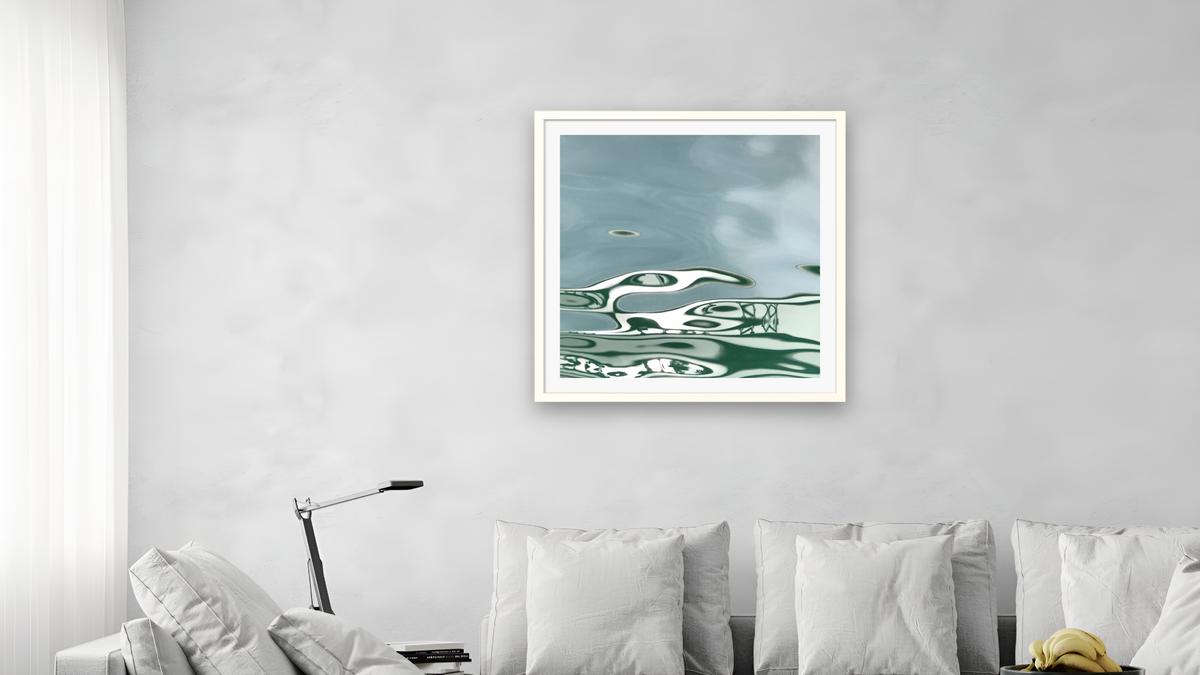 The Skyhawk by Judith Rayl, shown at 32 × 32 in (81.3 × 81.3 cm) in Ramino Opaque White, living
