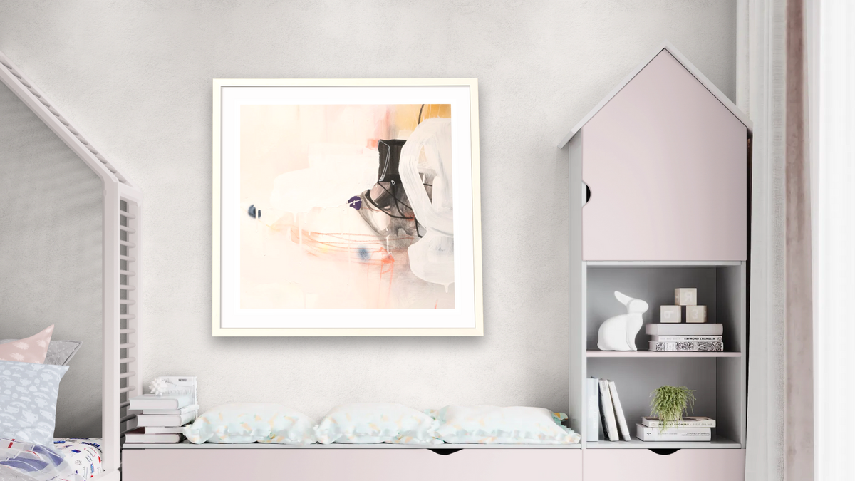 Snack 4 by Nino Yuniardi, shown at 32 × 32 in (81.3 × 81.3 cm) in Ramino Opaque White, bedroom