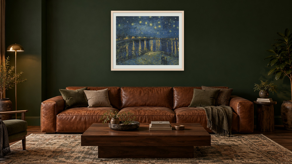 La nuit etoilee, Arles (The Starry Night) by Vincent van Gogh, shown at 32 × 40 in (81.3 × 101.6 cm) in Ramino Opaque White, den