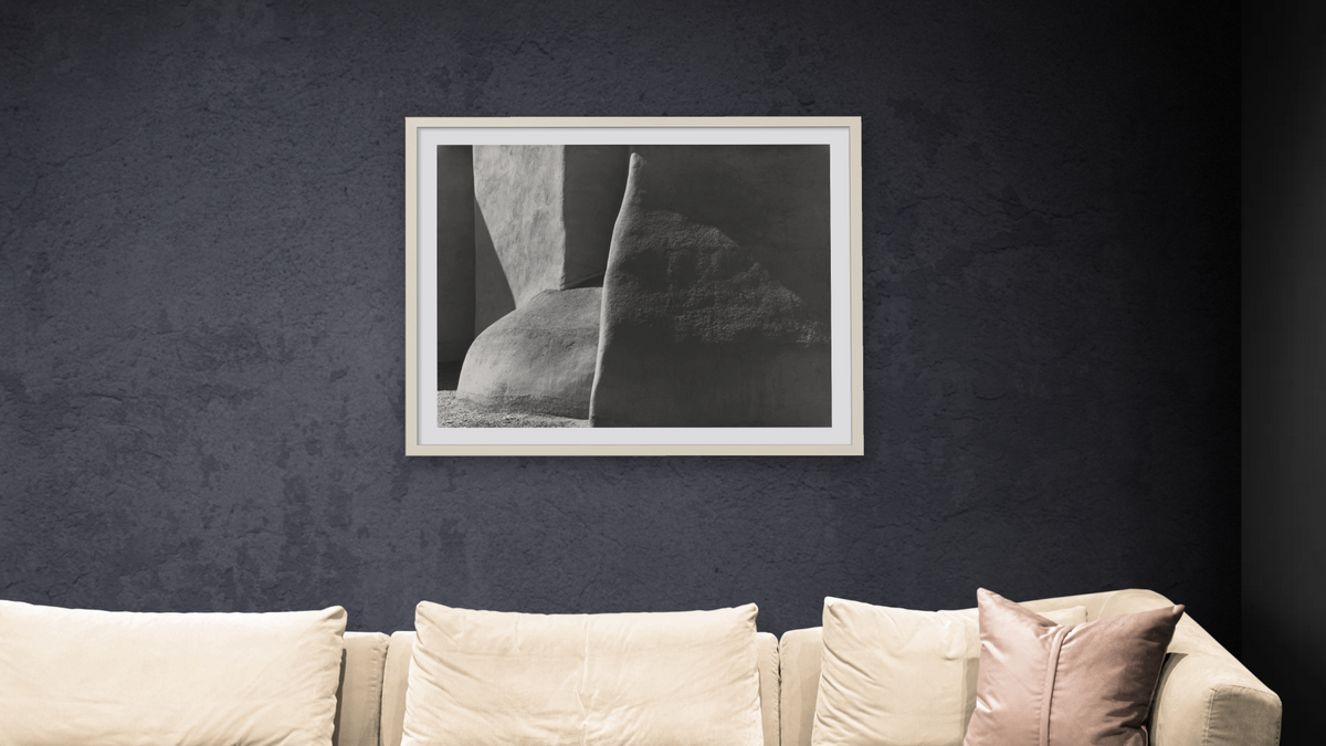 Sun, Shadow, and Adobe #3 by Gordon Osmundson, shown at 32 × 40 in (81.3 × 101.6 cm) in Ramino Opaque White, living