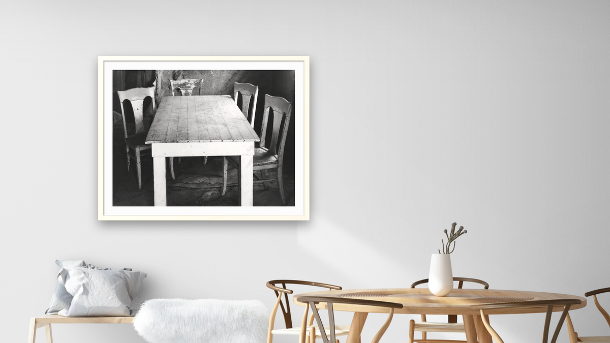 Table and Chairs by Gordon Osmundson, shown at 32 × 40 in (81.3 × 101.6 cm) in Ramino Opaque White, dining