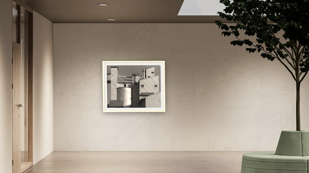 Arbuckle Warehouse #14 by Gordon Osmundson, shown at 32 × 40 in (81.3 × 101.6 cm) in Ramino Opaque White, office