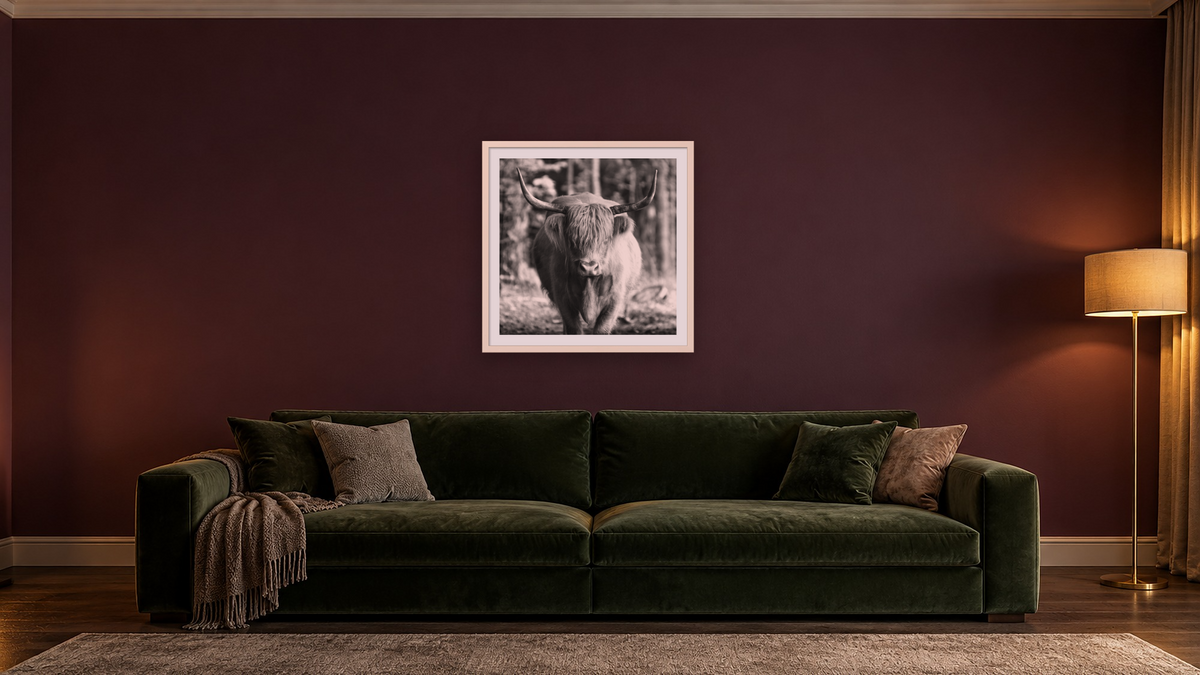 Nelly O.G. by Brandon Luther, shown at 32 × 32 in (81.3 × 81.3 cm) in Ramino Opaque White, den