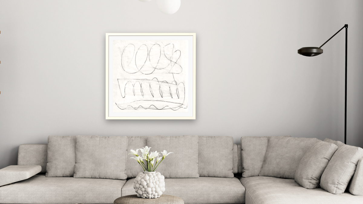 Mild by Dan Hobday, shown at 32 × 32 in (81.3 × 81.3 cm) in Ramino Opaque White, living