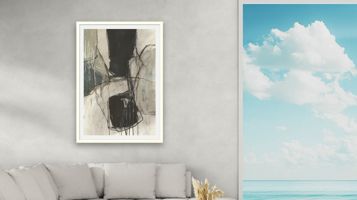 Abstract-244-A by Kelly O'Neal, shown at 28 × 42 in (71.1 × 106.7 cm) in Ramino Opaque White, living