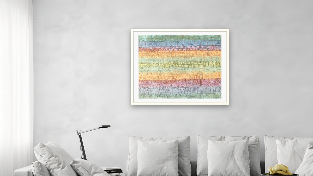 Tree Nursery by Paul Klee, shown at 32 × 40 in (81.3 × 101.6 cm) in Ramino Opaque White, living