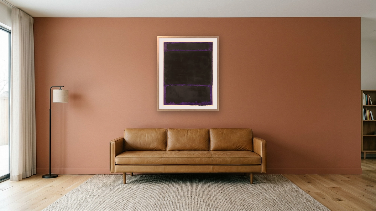 Untitled by Mark Rothko, shown at 32 × 40 in (81.3 × 101.6 cm) in Ramino Night Silver, media room