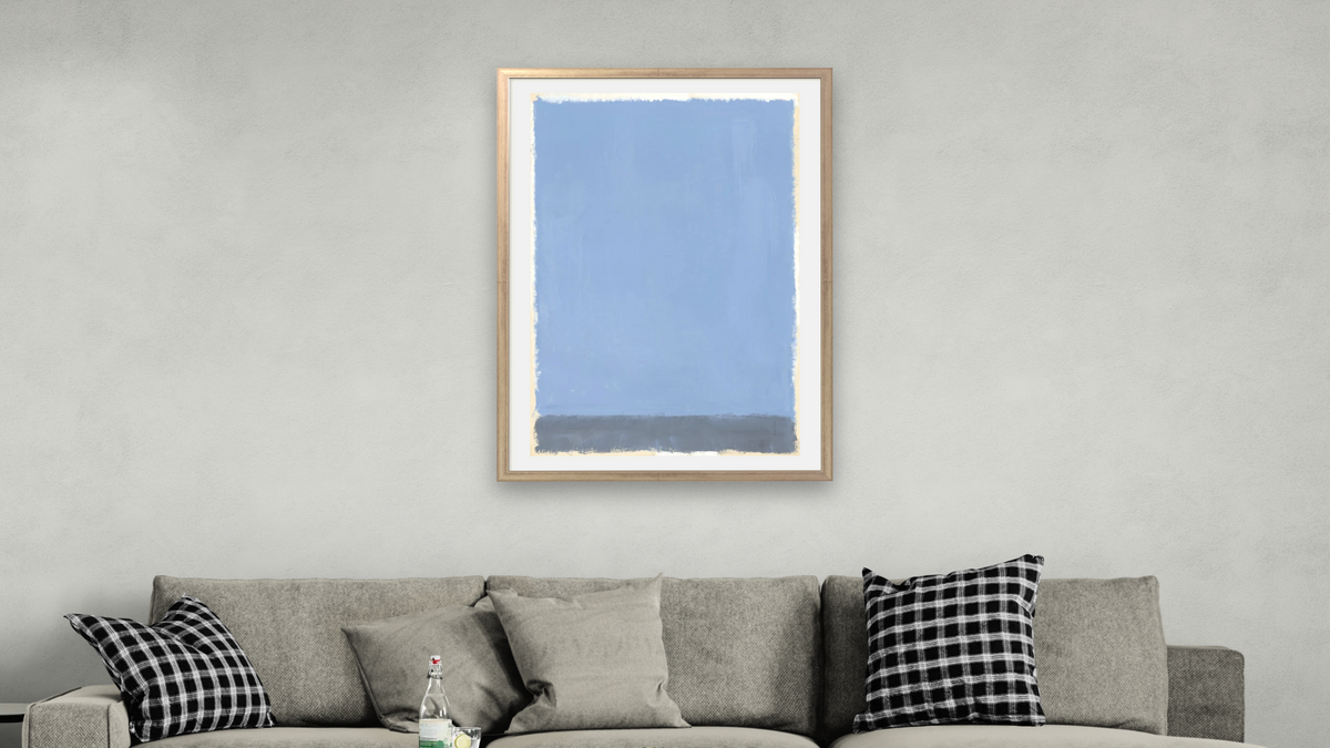 Untitled by Mark Rothko, shown at 28 × 42 in (71.1 × 106.7 cm) in Ramino Night Silver, living