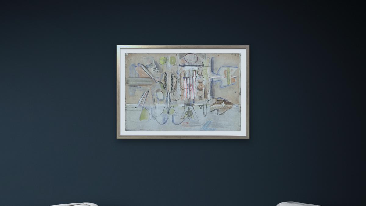 Untitled (recto) by Mark Rothko, shown at 28 × 42 in (71.1 × 106.7 cm) in Ramino Night Silver, office