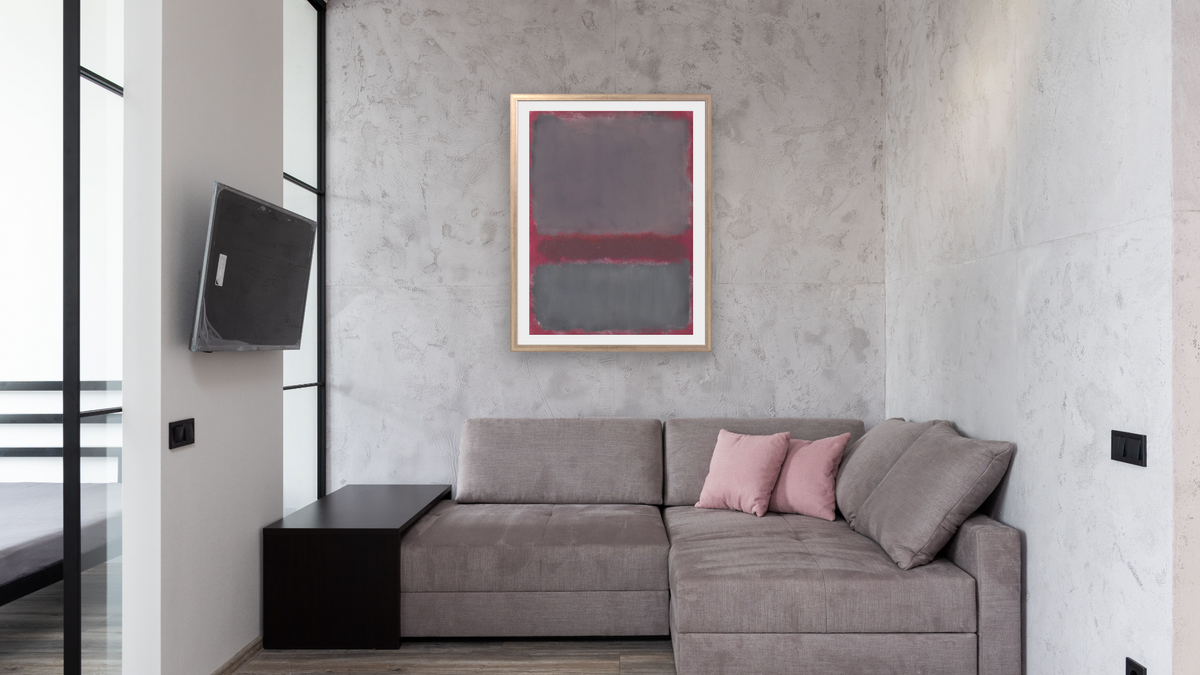 Untitled by Mark Rothko, shown at 30 × 40 in (76.2 × 101.6 cm) in Ramino Night Silver, media room