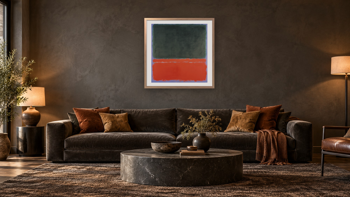 Green, Red, Blue by Mark Rothko, shown at 32 × 32 in (81.3 × 81.3 cm) in Ramino Night Silver, den