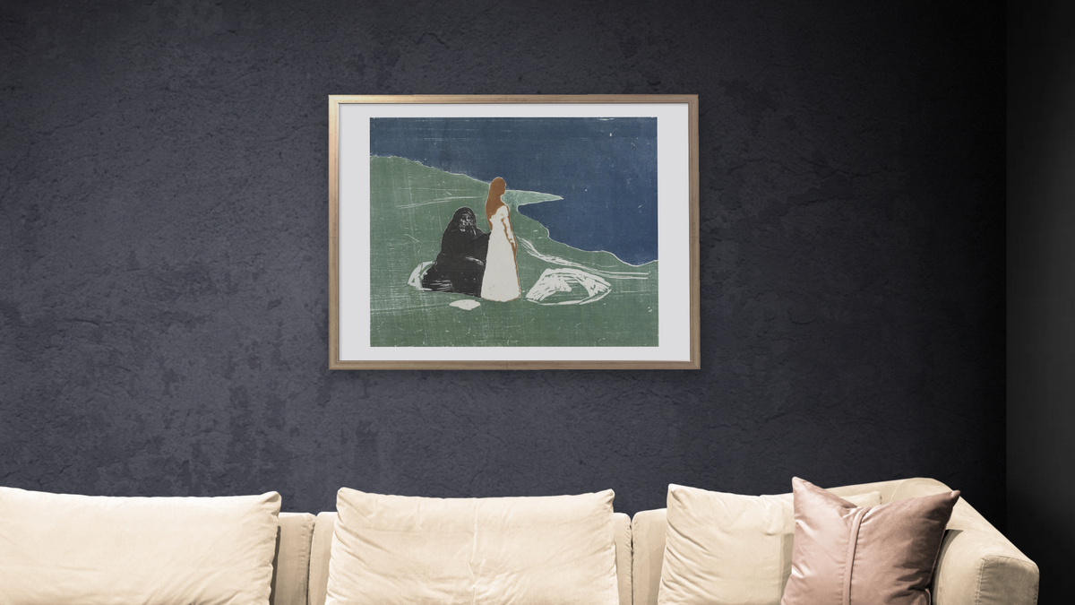 Two Women on the Beach by Edvard Munch, shown at 32 × 40 in (81.3 × 101.6 cm) in Ramino Night Silver, living