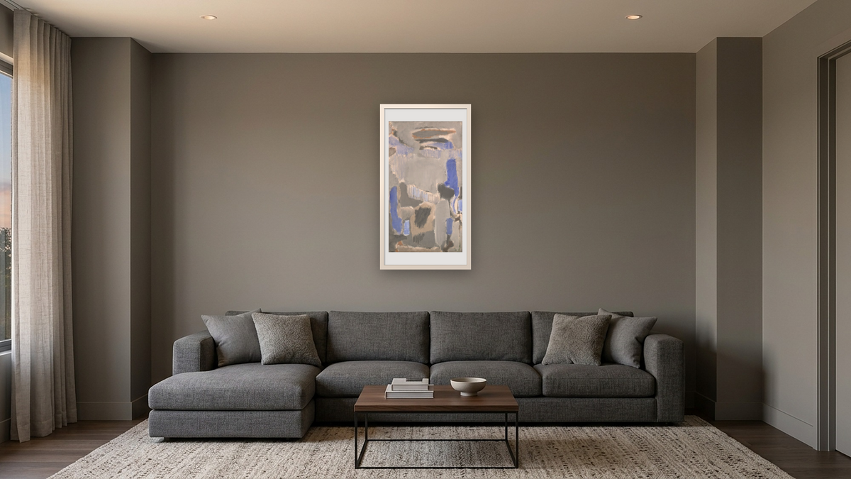 Untitled by Mark Rothko, shown at 20 × 40 in (50.8 × 101.6 cm) in Ramino Night Silver, media room
