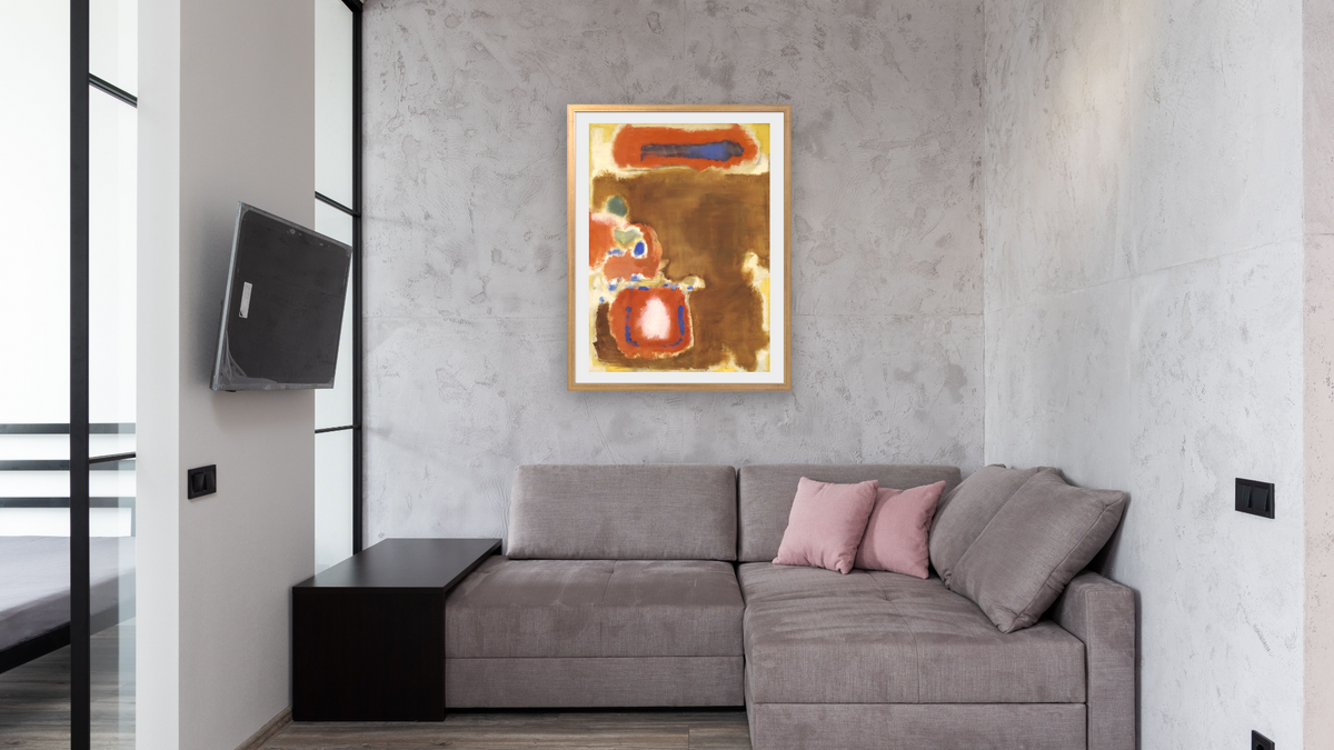Untitled by Mark Rothko, shown at 30 × 40 in (76.2 × 101.6 cm) in Ramino Night Gold, media room