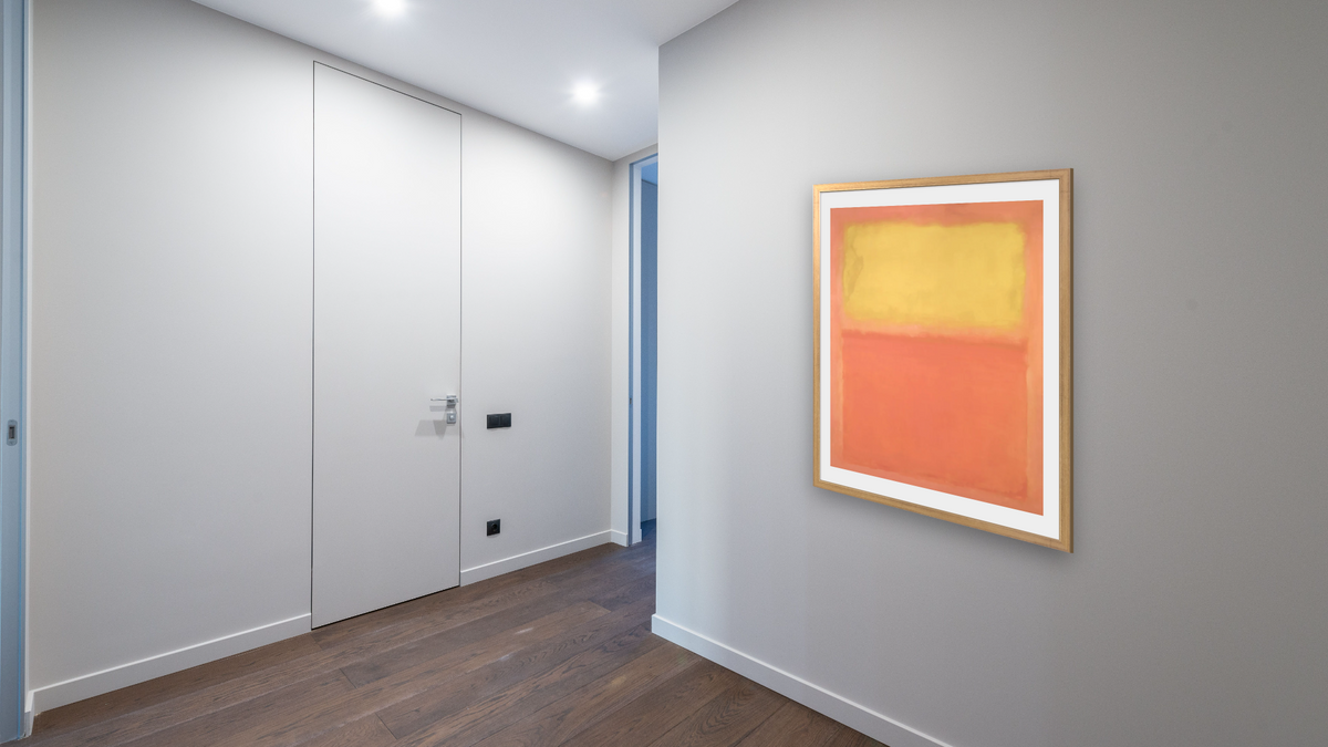 Orange and Yellow by Mark Rothko, shown at 30 × 40 in (76.2 × 101.6 cm) in Ramino Night Gold, hallway