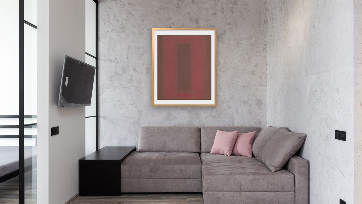 Untitled by Mark Rothko, shown at 32 × 40 in (81.3 × 101.6 cm) in Ramino Night Gold, media room
