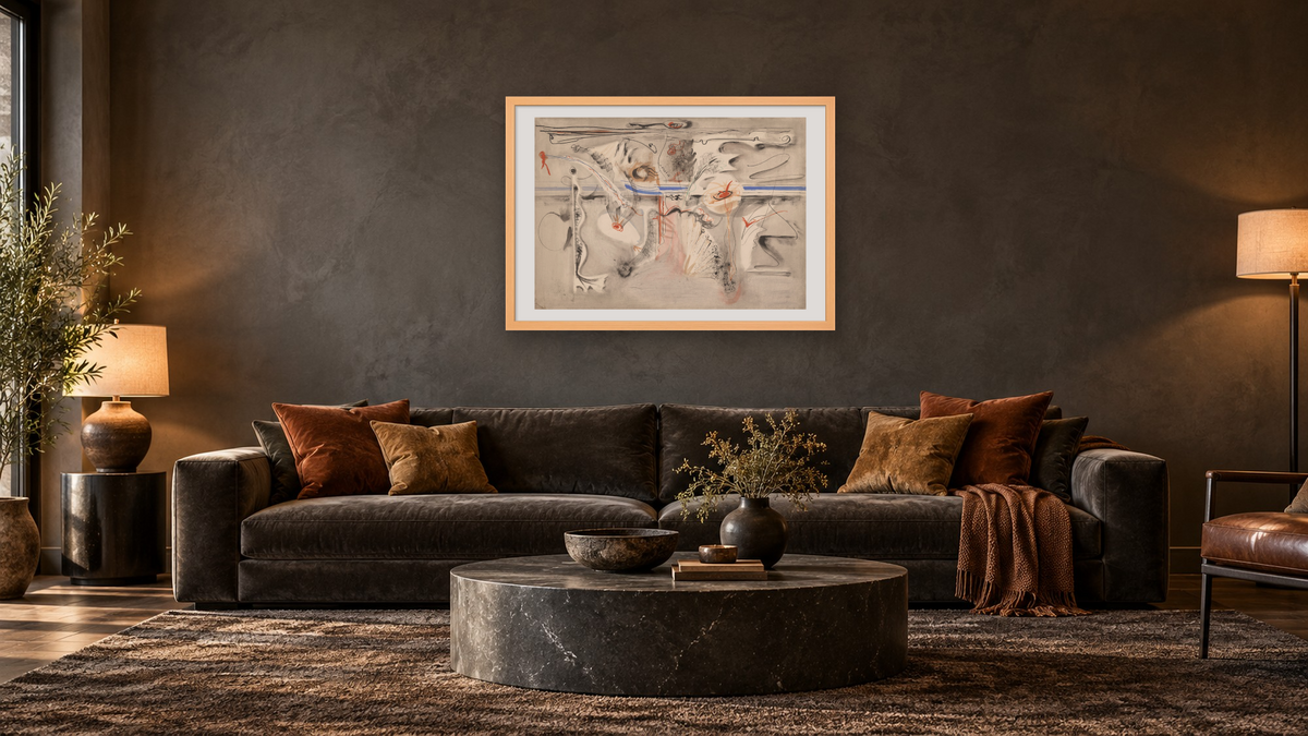 Untitled by Mark Rothko, shown at 28 × 42 in (71.1 × 106.7 cm) in Arber American Maple, den