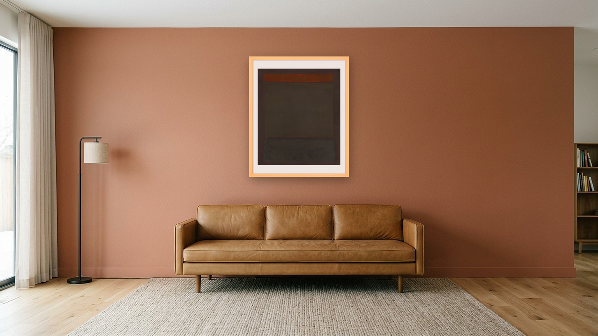 No. 14 (Painting) by Mark Rothko, shown at 32 × 40 in (81.3 × 101.6 cm) in Arber American Maple, media room