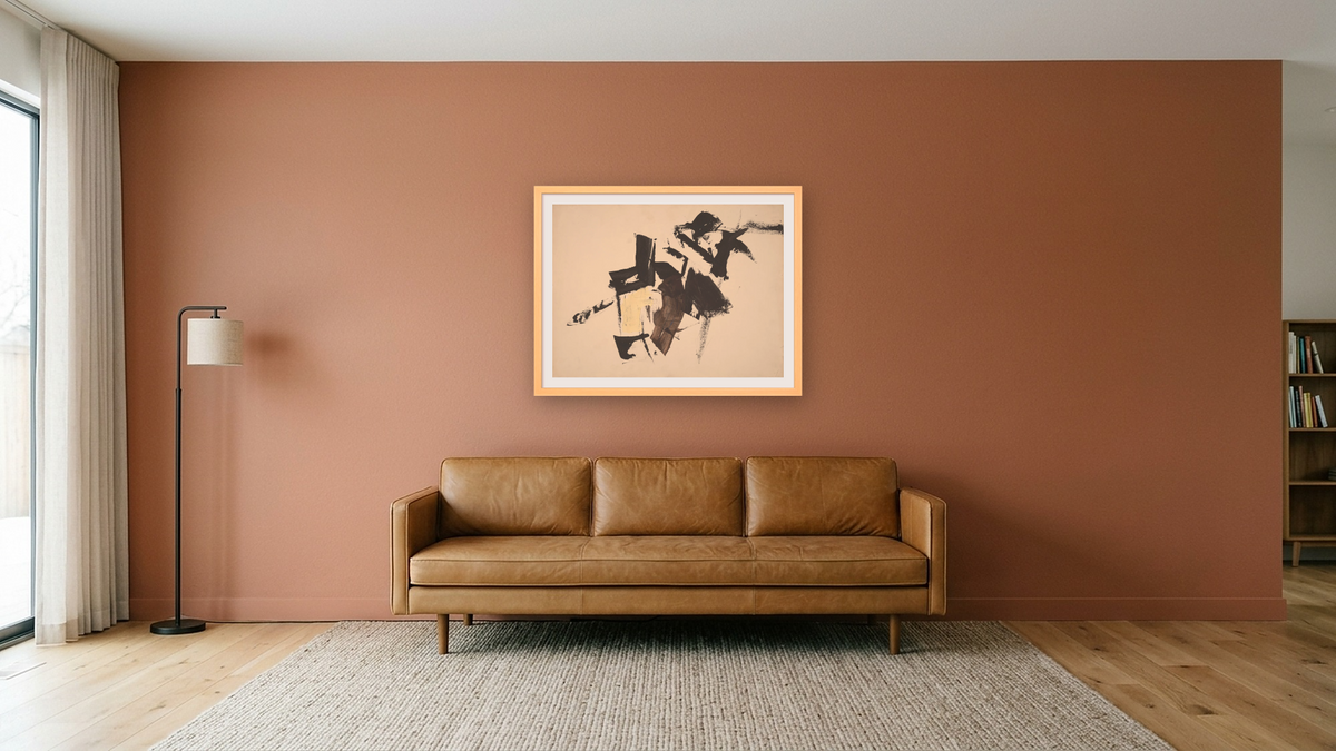 Untitled by Franz Kline, shown at 30 × 40 in (76.2 × 101.6 cm) in Arber American Maple, media room