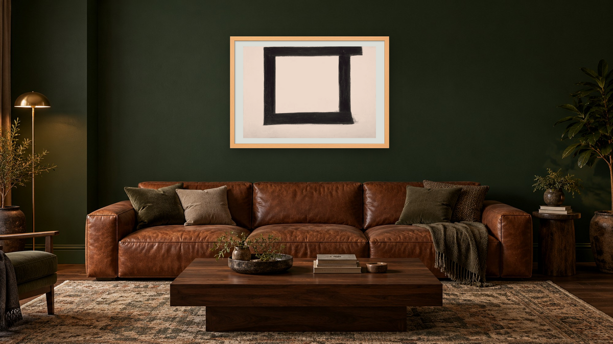 Wotan by Franz Kline, shown at 28 × 42 in (71.1 × 106.7 cm) in Arber American Maple, den