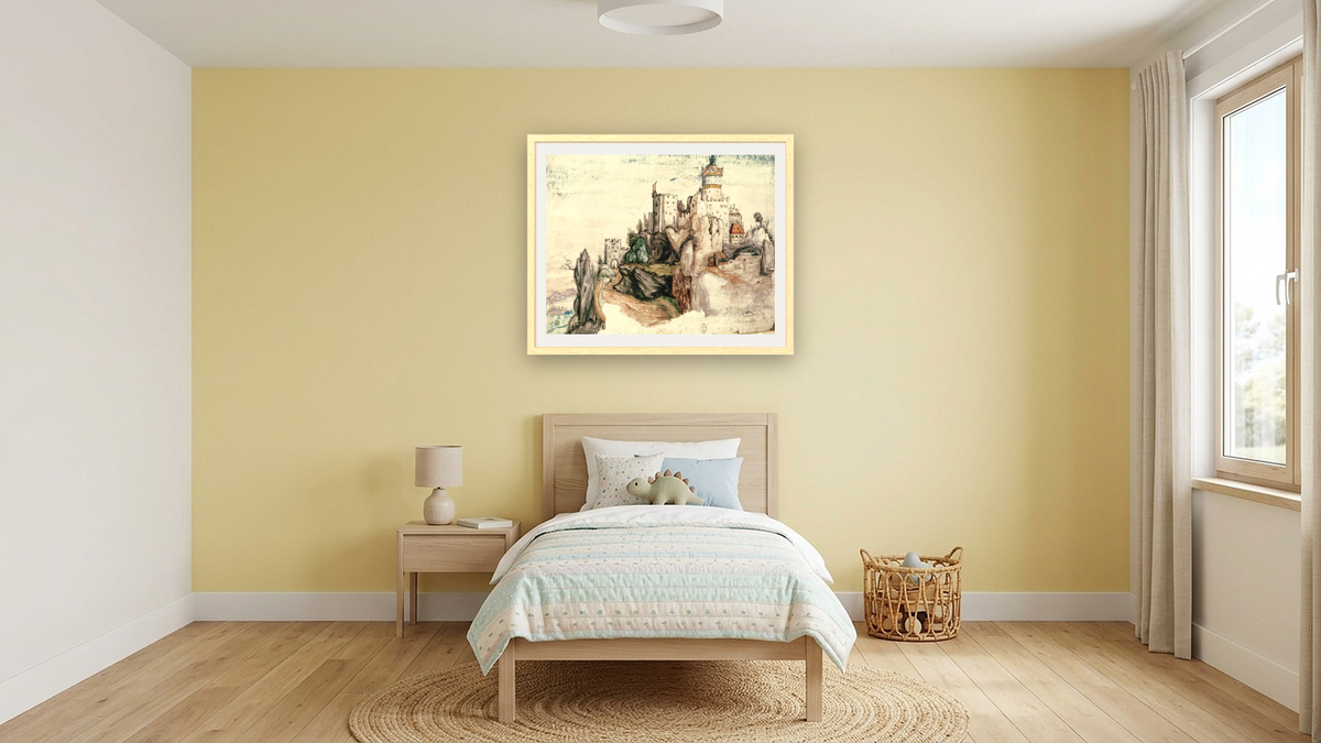 Fortified Castle by Albrecht Dürer, shown at 32 × 40 in (81.3 × 101.6 cm) in Arber Natural, kids' room