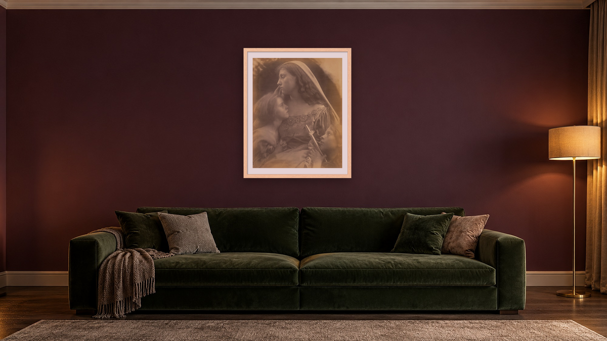A Holy Family by Julia Margaret Cameron, shown at 32 × 40 in (81.3 × 101.6 cm) in Arber Natural, den
