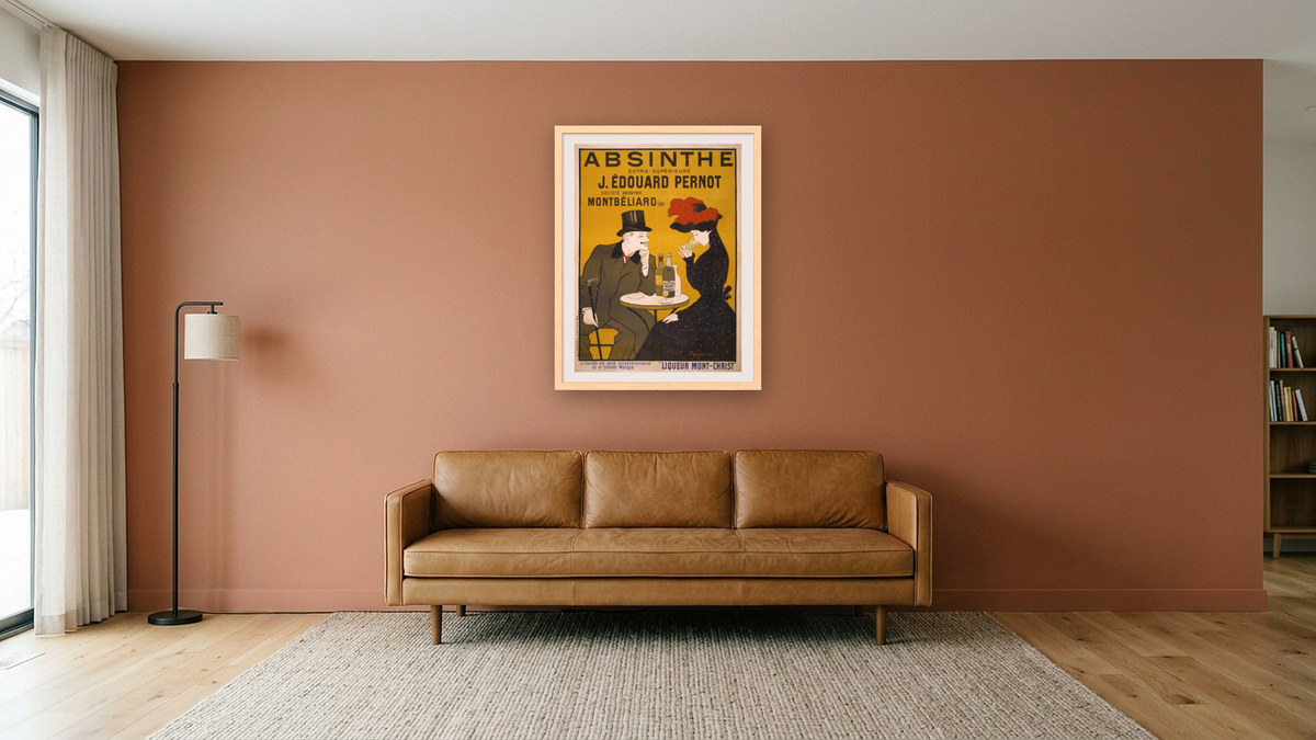 Absinthe poster by Leonetto Cappiello, shown at 30 × 40 in (76.2 × 101.6 cm) in Arber Natural, media room