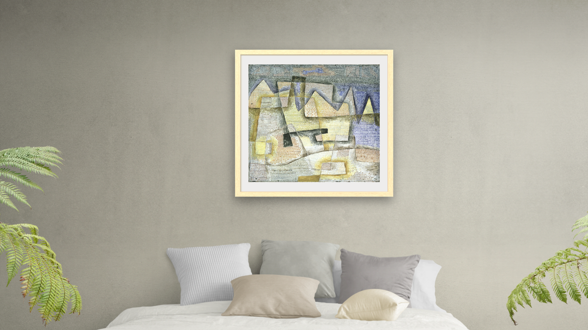 Rocky Coast, shown at 32 × 32 in (81.3 × 81.3 cm) in Arber Natural, bedroom
