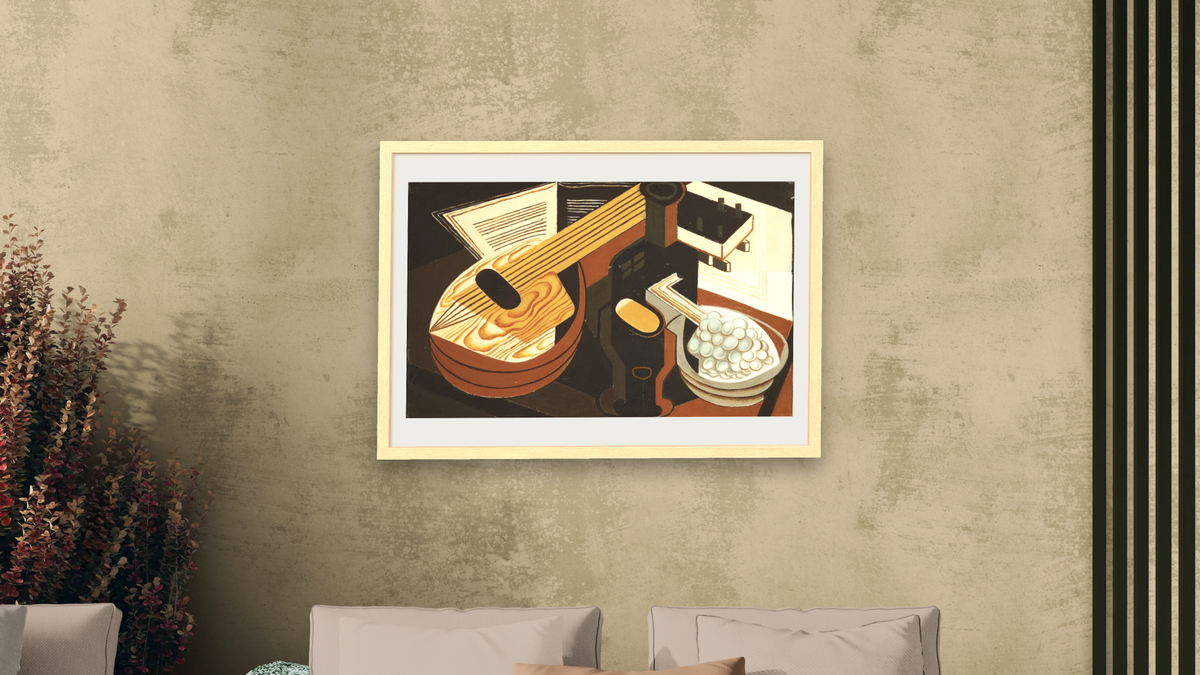 The Mandolin by Juan Gris, shown at 28 × 42 in (71.1 × 106.7 cm) in Arber Natural, living