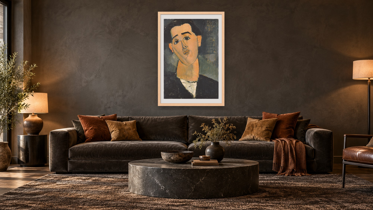 Portrait of Juan Gris by Amedeo Modigliani, shown at 28 × 42 in (71.1 × 106.7 cm) in Arber Natural, den