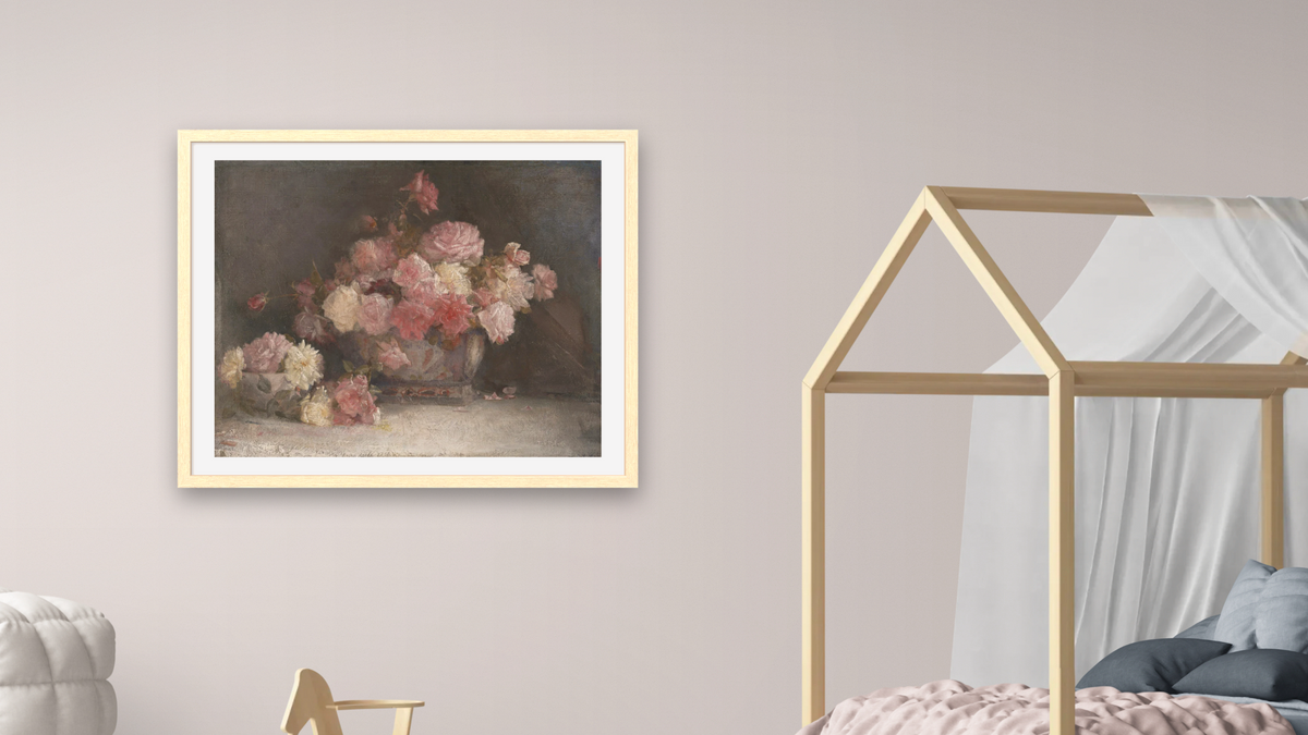 Roses by Tom Roberts, shown at 32 × 40 in (81.3 × 101.6 cm) in Arber Natural, bedroom