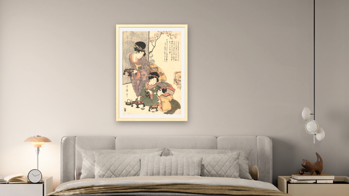 Girl's festival (hinamatsuri) by Kitagawa Utamaro, shown at 28 × 42 in (71.1 × 106.7 cm) in Arber Natural, bedroom