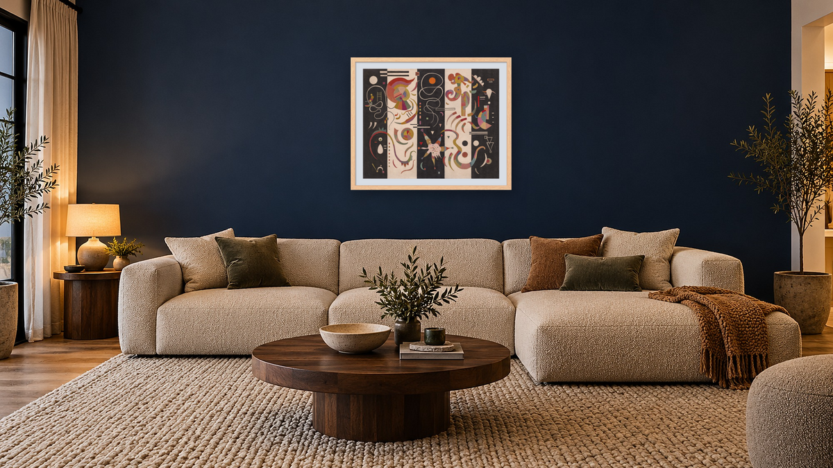 Striped, shown at 32 × 40 in (81.3 × 101.6 cm) in Arber Natural, media room