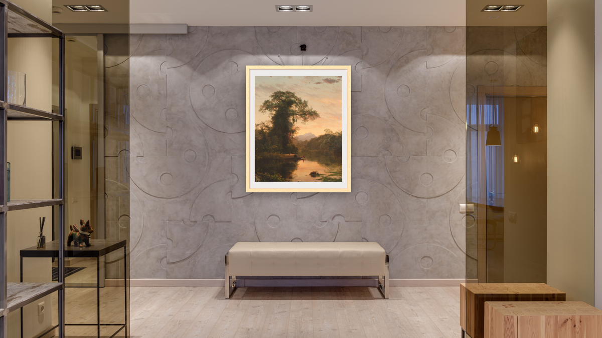 South American Landscape by Frederic Edwin Church, shown at 32 × 40 in (81.3 × 101.6 cm) in Arber Natural, hallway