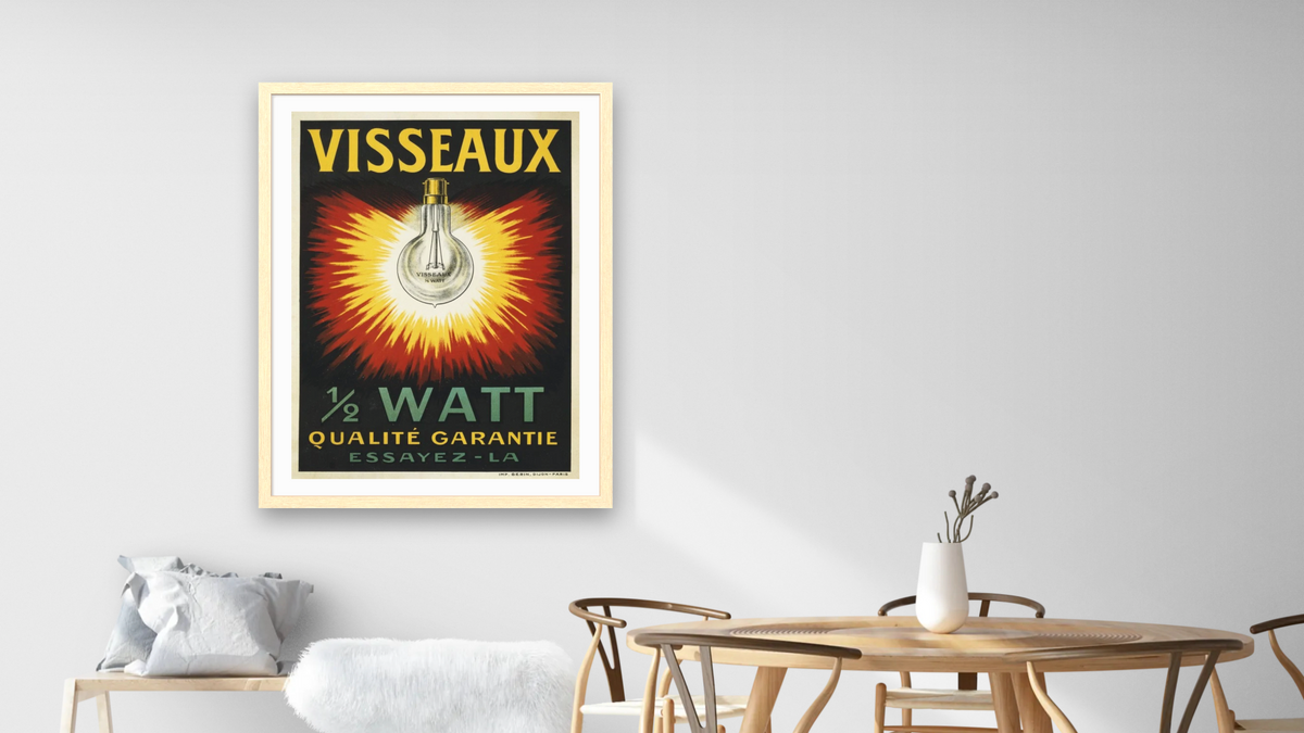 Visseaux 1/2 Watt Advertising Poster, shown at 30 × 40 in (76.2 × 101.6 cm) in Arber Natural, dining
