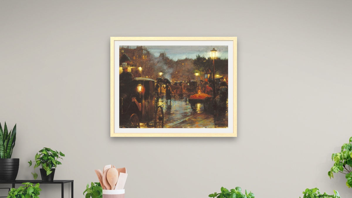 Paris at Night by Charles Courtney Curran, shown at 30 × 40 in (76.2 × 101.6 cm) in Arber Natural, dining