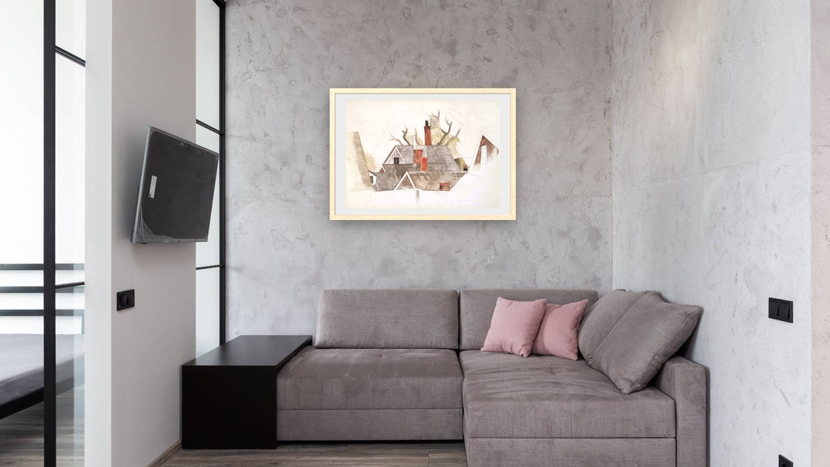 Red Chimneys by Charles Demuth, shown at 28 × 42 in (71.1 × 106.7 cm) in Arber Natural, media room