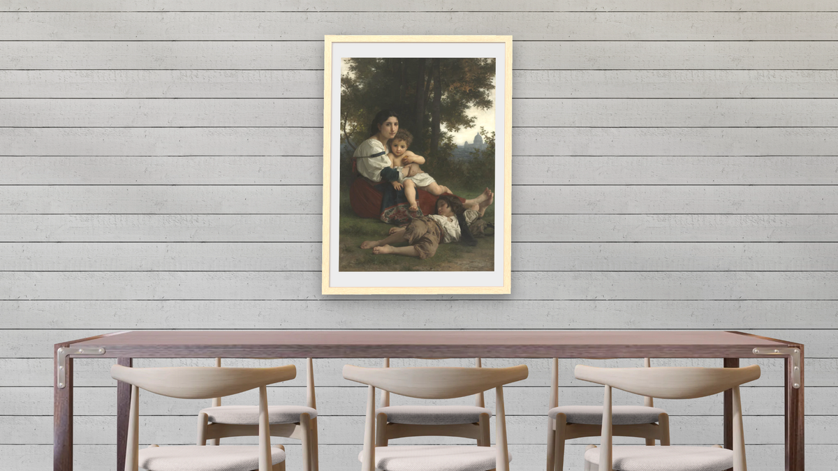 Rest by William-Adolphe Bouguereau, shown at 28 × 42 in (71.1 × 106.7 cm) in Arber Natural, dining
