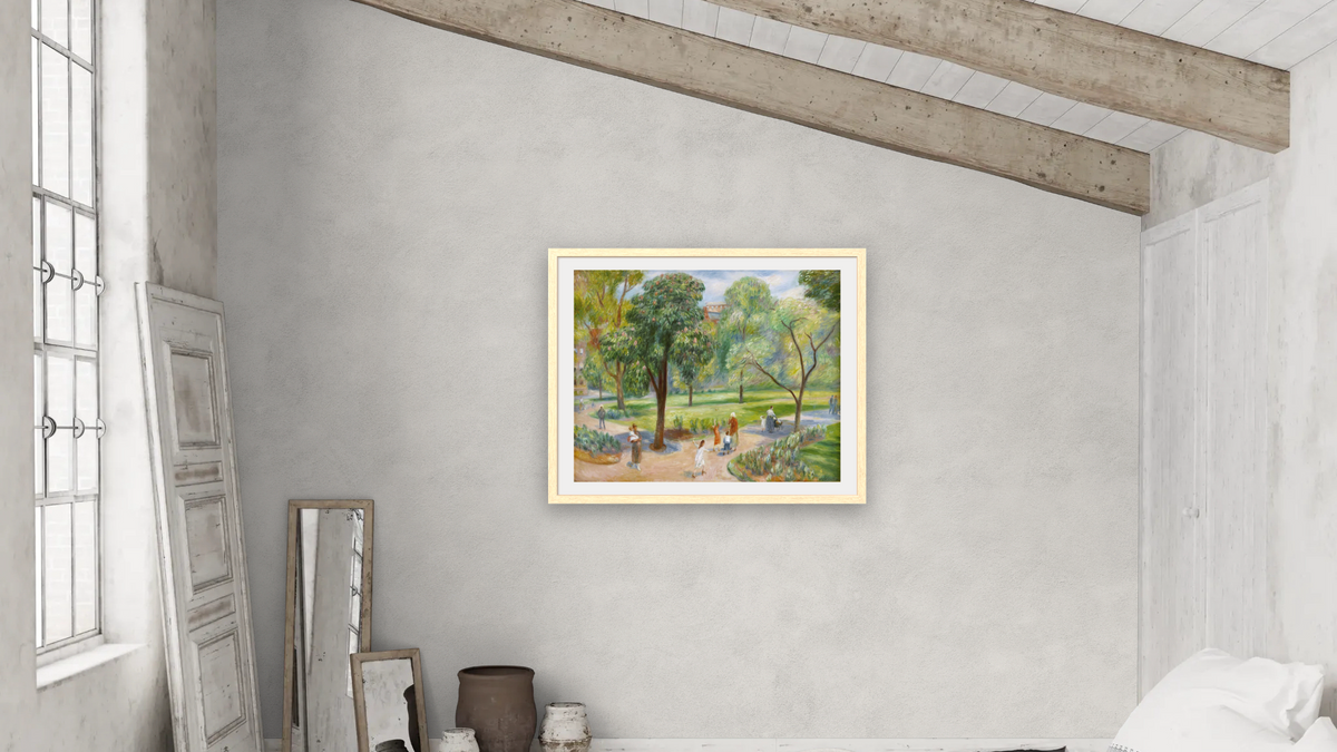 The Horse Chestnut Tree, Washington Square by William James Glackens, shown at 32 × 40 in (81.3 × 101.6 cm) in Arber Natural, bedroom