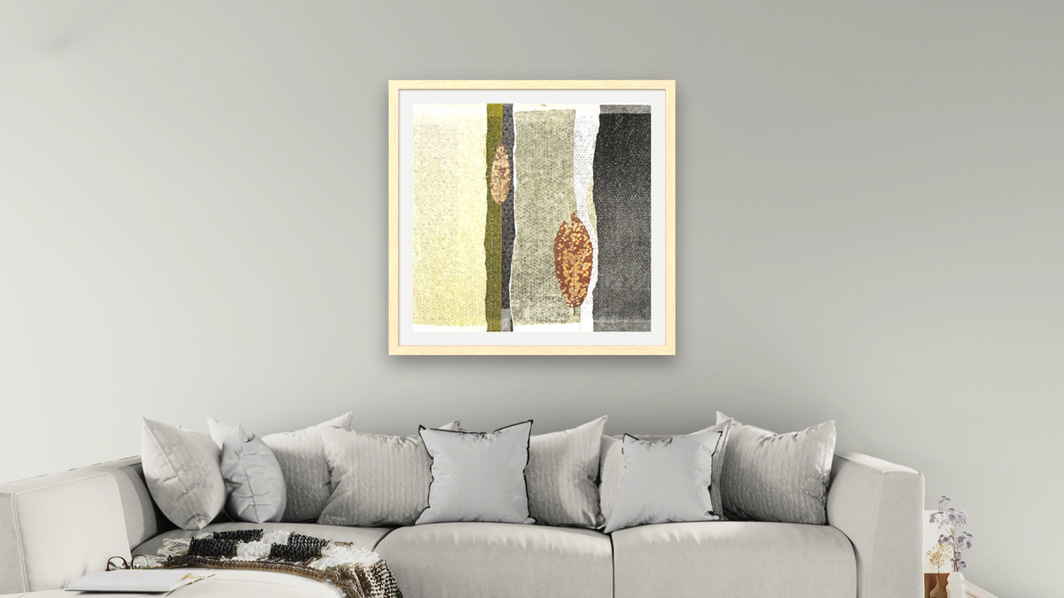On Course, shown at 32 × 32 in (81.3 × 81.3 cm) in Arber Natural, living