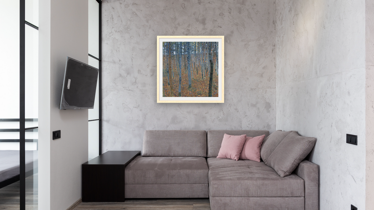 Beech Grove I by Gustav Klimt, shown at 32 × 32 in (81.3 × 81.3 cm) in Arber Natural, media room