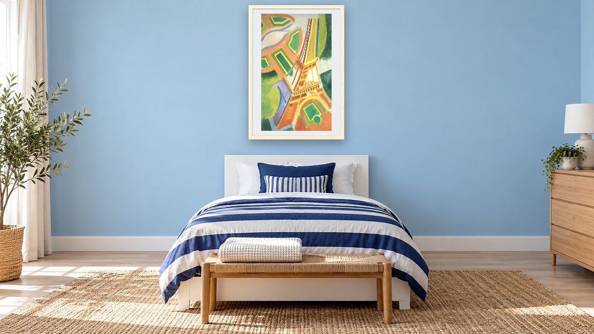 Eiffel Tower by Robert Delaunay, shown at 28 × 42 in (71.1 × 106.7 cm) in Arber Natural, kids' room